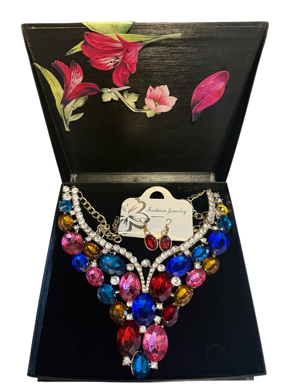 Colorful Rhinestone Crystal Necklace Jewelry Set